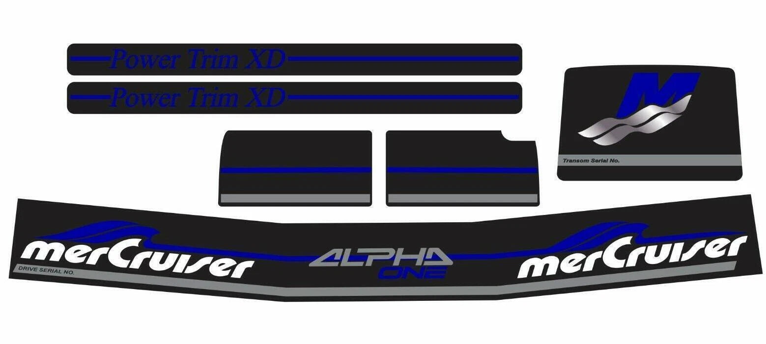 Complete Blue Alpha One Gen 2 Sticker Set for MerCruiser