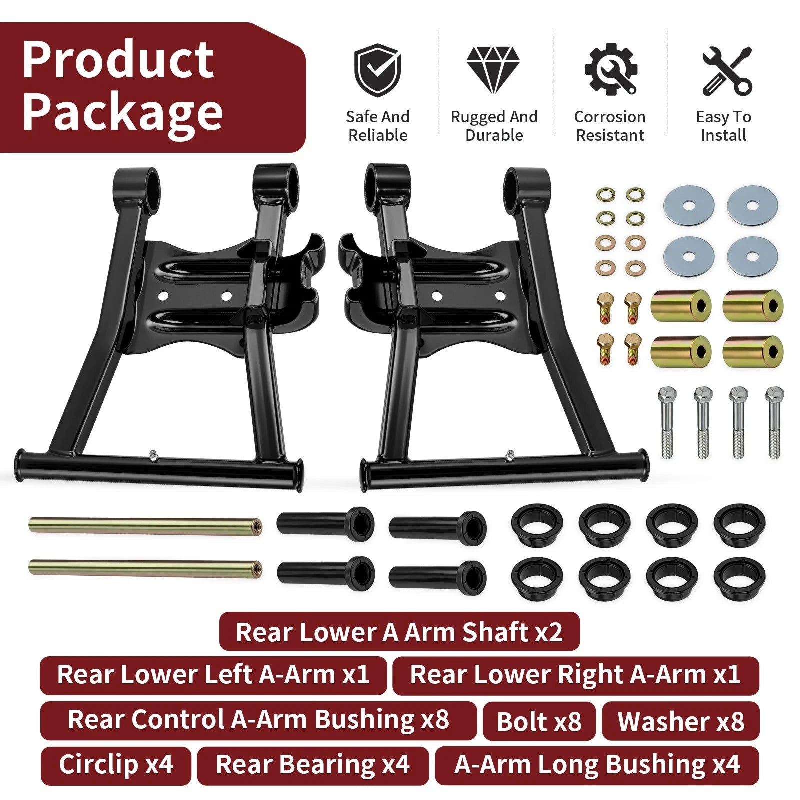 Set of 2 Rear Lower A-Arms w/ Bushing Kit for Polaris Sportsman 700 (2003–2007)