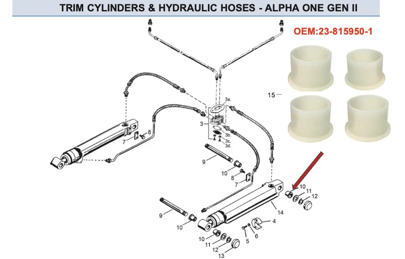 4X Power Trim Bushing for Mercruiser Alpha One Gen II (23-815950-1, 18-2341)