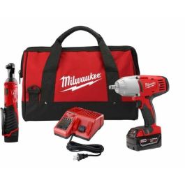 Milwaukee M18 18V Li-Ion 1/2 in. Impact Wrench w/ Friction Ring and M12 12V Li-Ion 3/8 in. Ratchet Combo Kit
