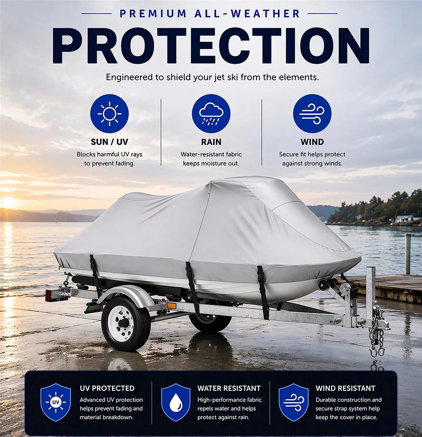 420D UV Reflective Jet Ski Cover for Bombardier Sea Doo GTX 4-TEC (2003–2005)