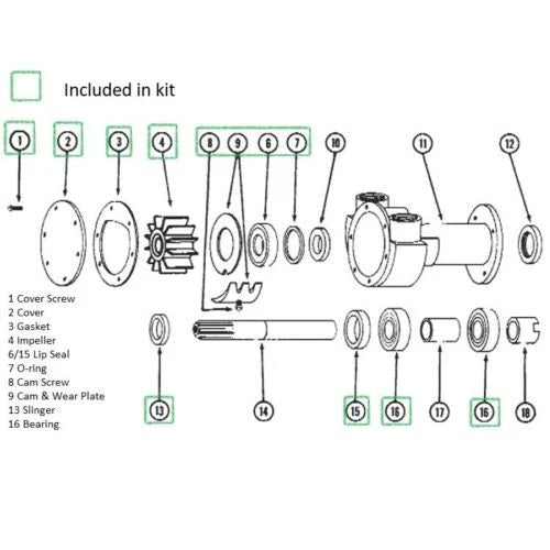 Rebuild Kit for Perkins Marine Diesel Sea Water Pump 35615 (3270-0001)
