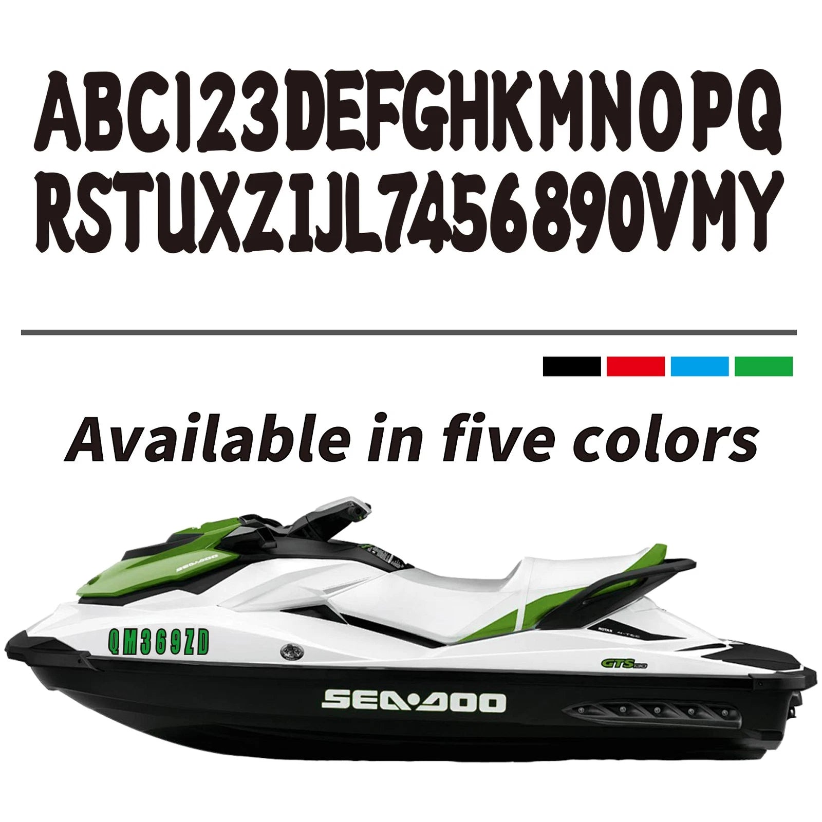 Set of 4 Boat Registration Number Decals A-Z & 0-9 Black