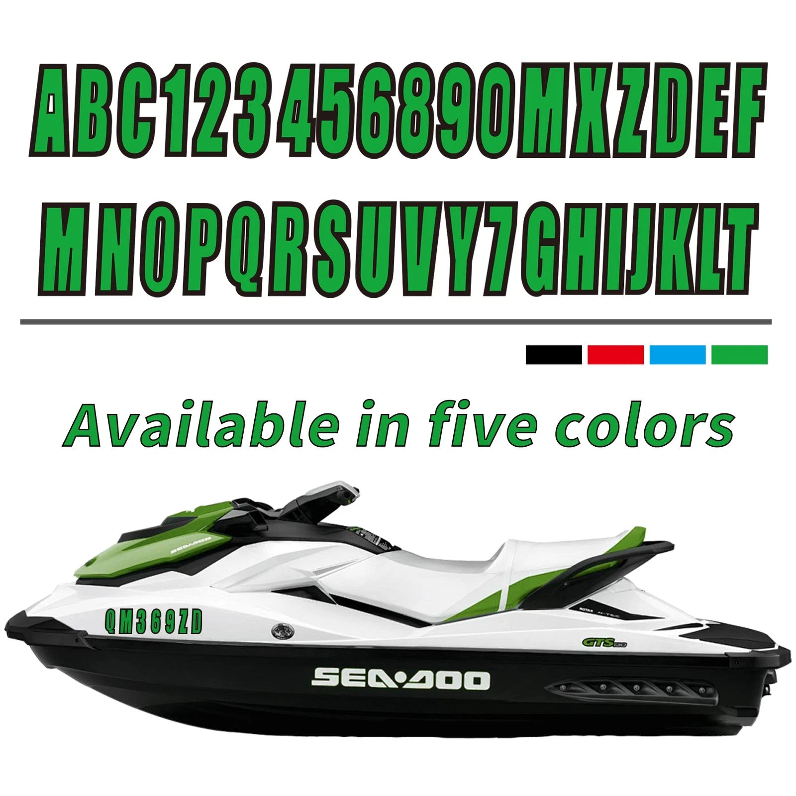 Set of 4 Custom Boat Registration Numbers Green Decal Stickers A-Z 0-9