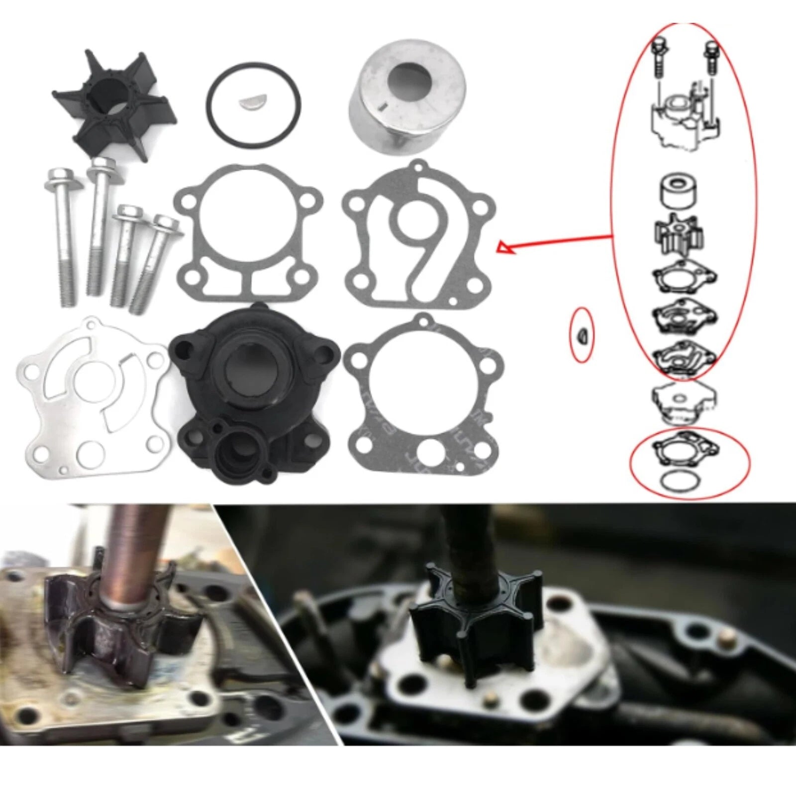 Water Pump Impeller Kit for Yamaha (Replaces 692-W0078-02-00, 18-3371)