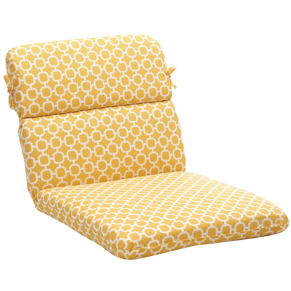 Geometric Reversible Patio Rounded Chair Cushion – 40.5″ – Yellow and White