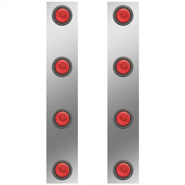 SS Rear Light Panels W/ 8 – 2 Inch Red/Red LEDs Fits 13 Inch Air Cleaner For Peterbilt 379, 388, 389