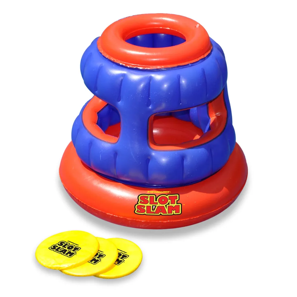30″ Orange & Blue Inflatable Slot Slam Pool Toss Game – Foam Disc Target Fun!