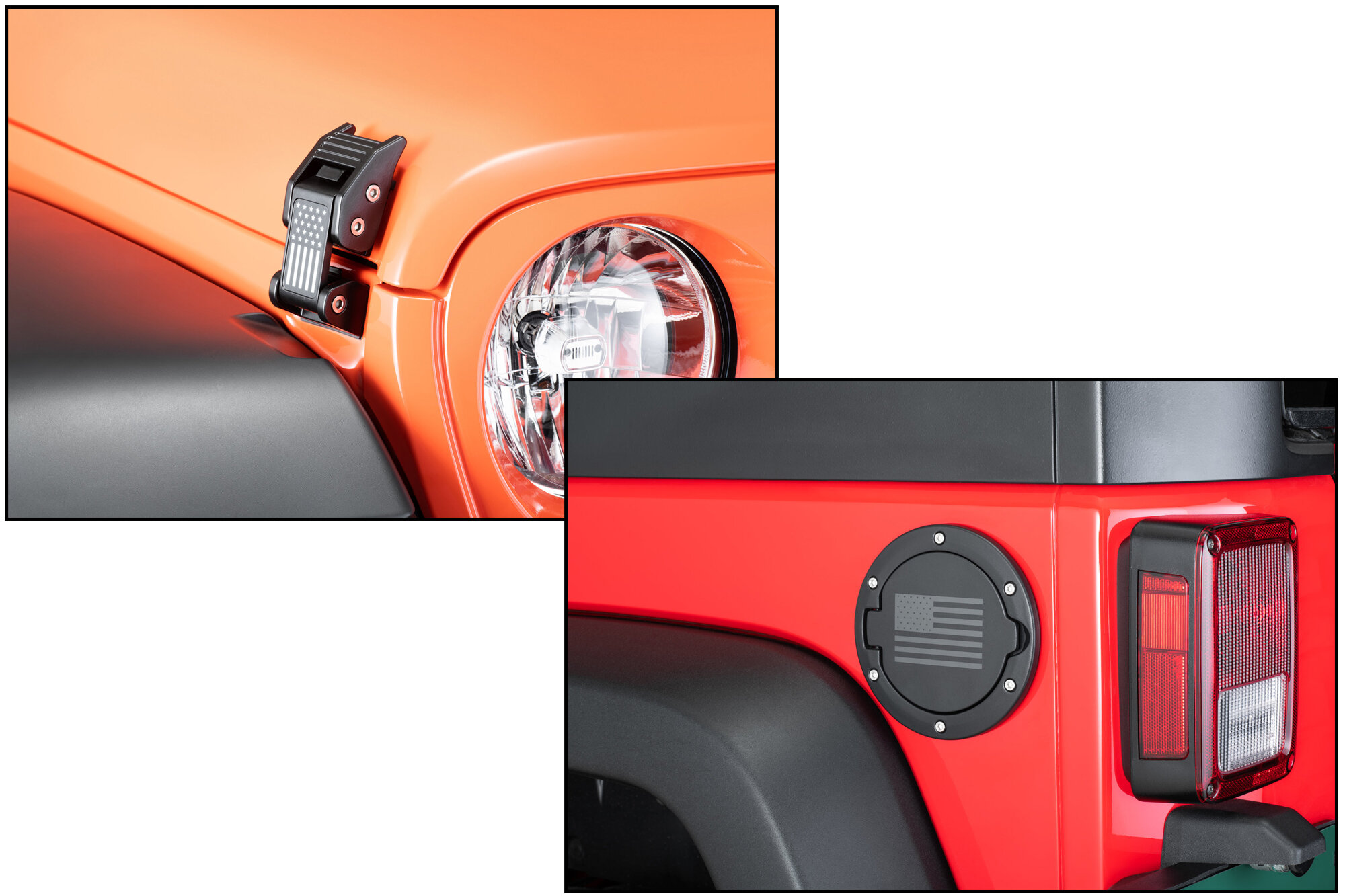 TACTIK Hood Latch & Billet Aluminum Fuel Door Kit for 07-18 Jeep Wrangler JK