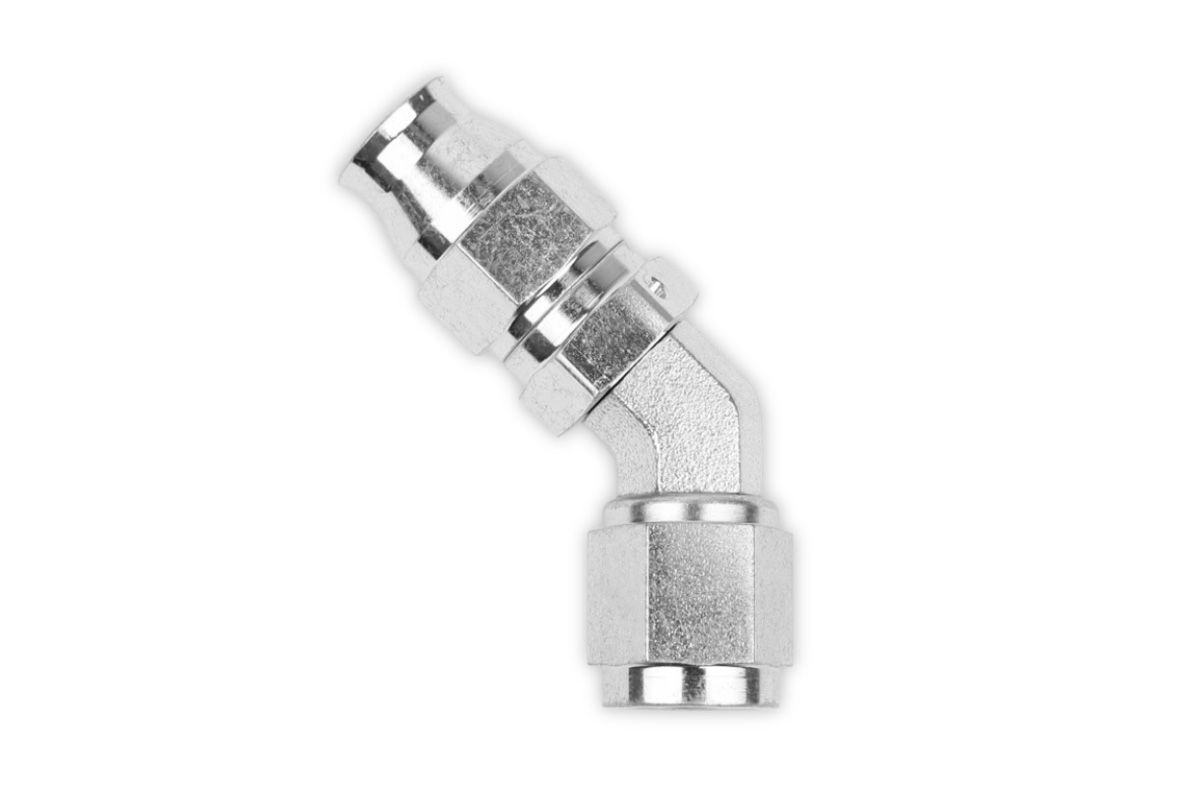 RaceFlux PTFE 45-Degree Double Swivel Hose End Fitting, Steel, -6AN