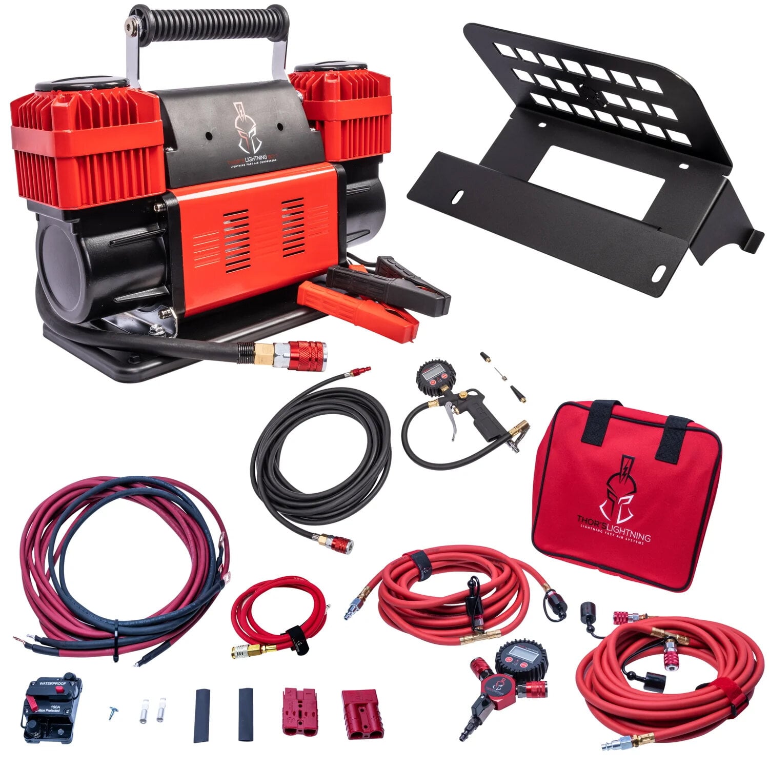 Thor's Lightning 12v True Dual Portable Air Compressor Ultimate Setup Bundle for 07-18 Jeep Wrangler JK Unlimited 4-Door