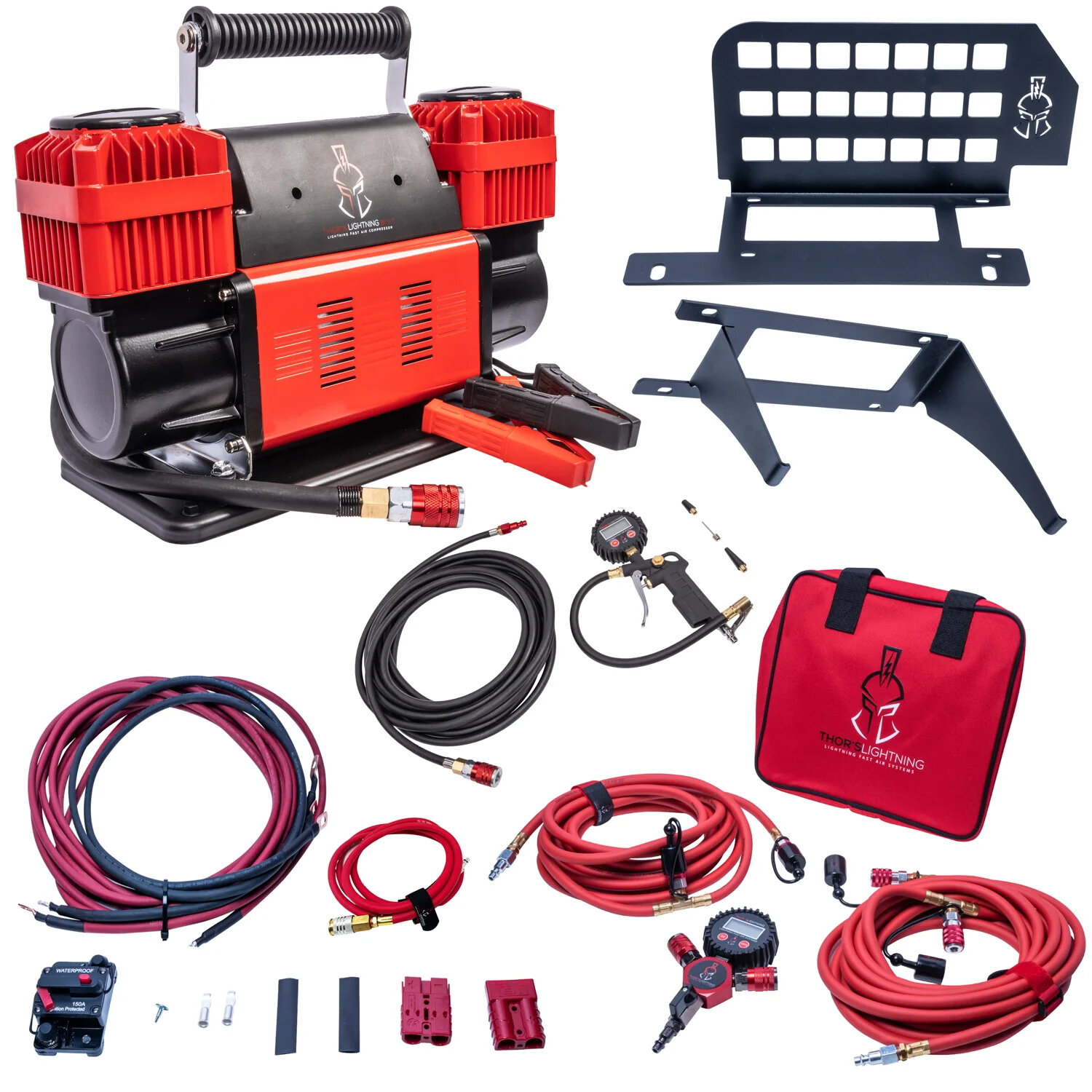 Thor's Lightning 12v True Dual Portable Air Compressor Ultimate Setup Bundle for 18-26 Jeep Wrangler JL Unlimited 4-Door