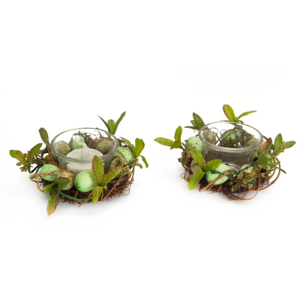 Pack of 6 Festive Easter Egg Light Green and Yellow Tea Light Holders 2″
