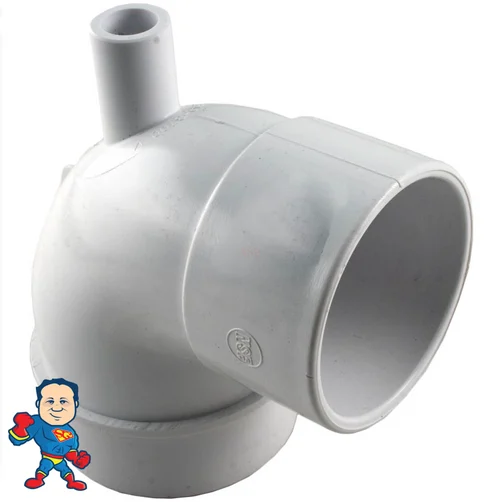 Waterway VGB 90° Suction Elbow: 2-1/2″ Spigot x 2″ Slip x 3/4″ Barb Vacuum Break Fitting