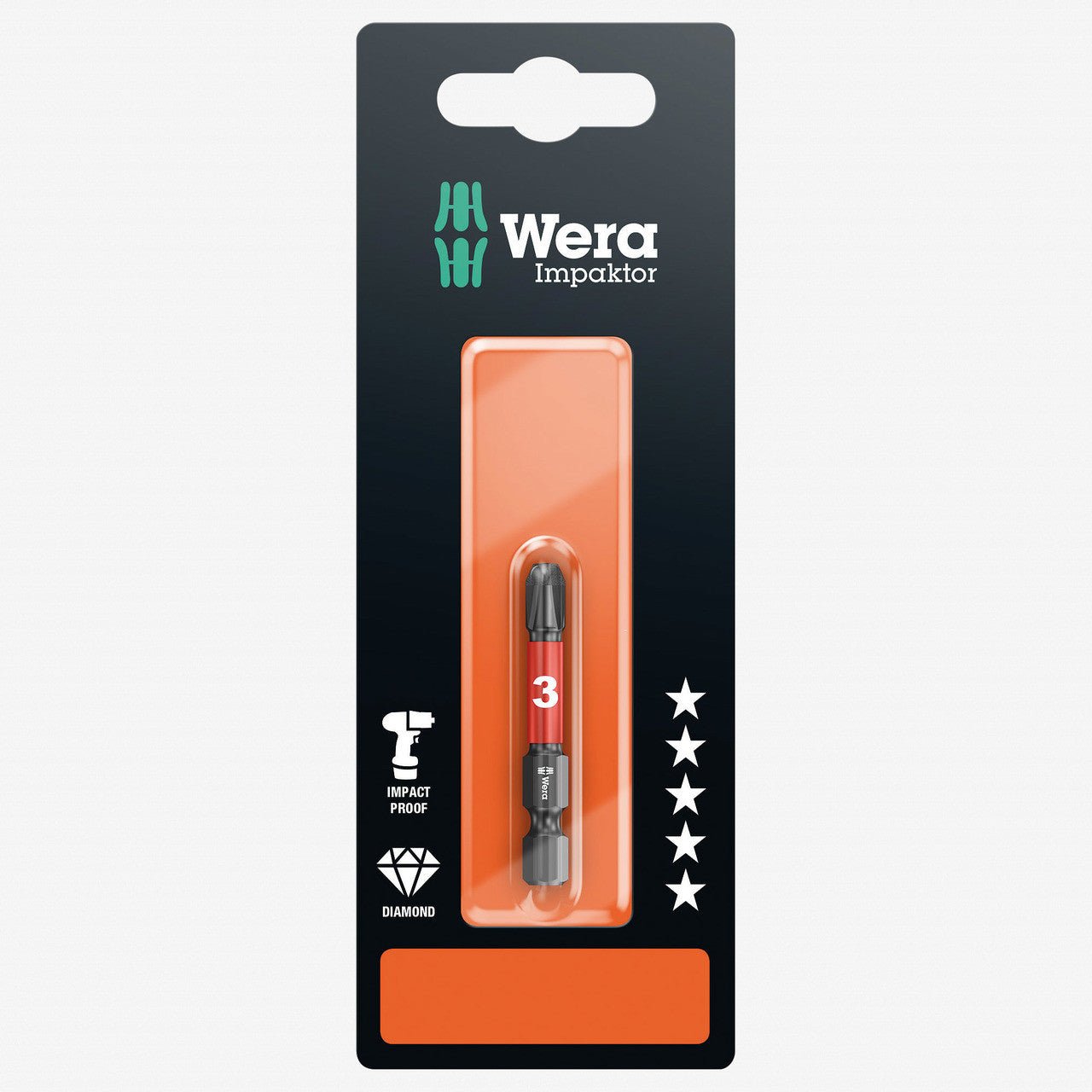 Wera 073957 #3 x 50mm Phillips Impaktor Diamond Coated Power Bit - Carded