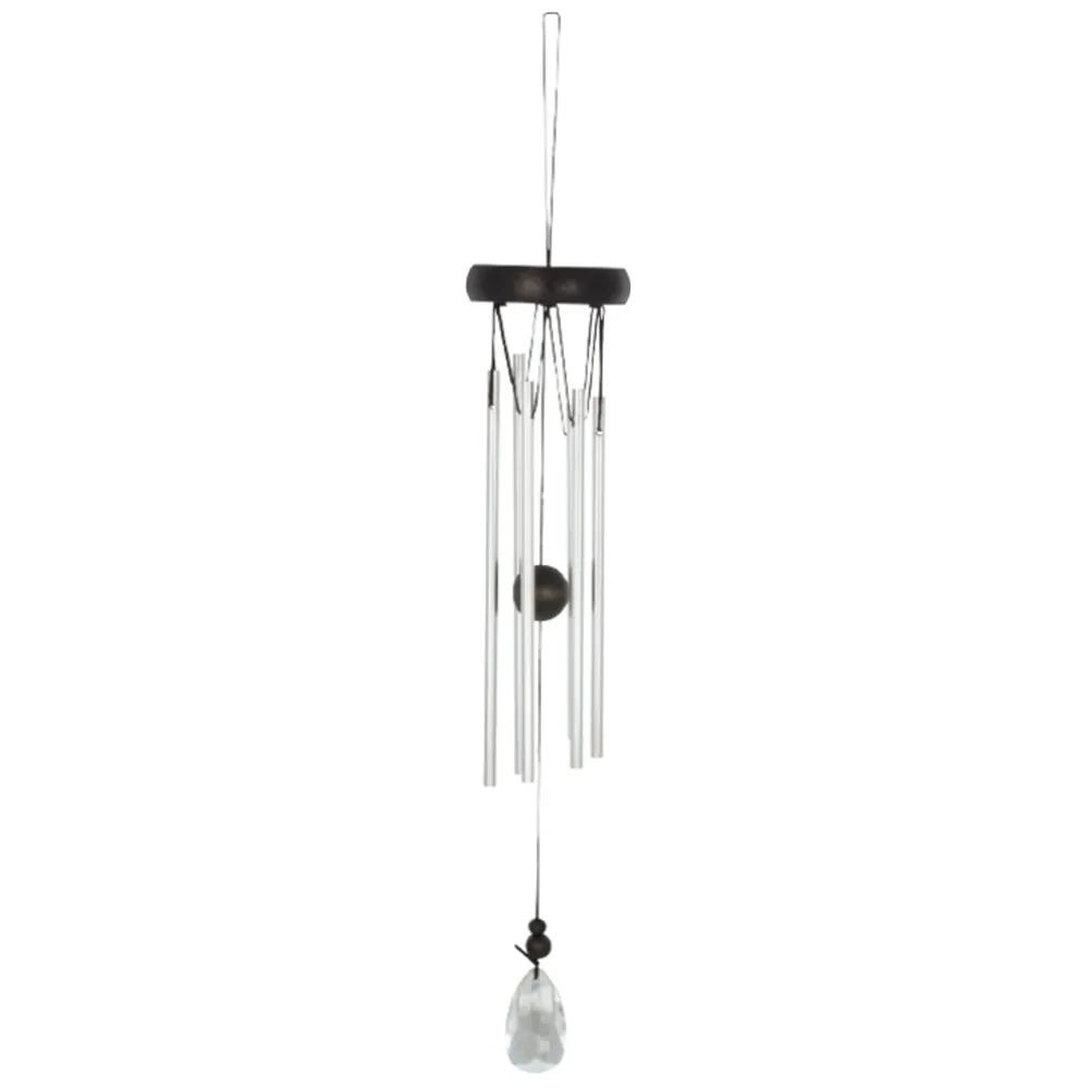 17.75″ Aluminum and Black Colored Wood & Crystal Beaded Outdoor Garden Patio Wind Chimes