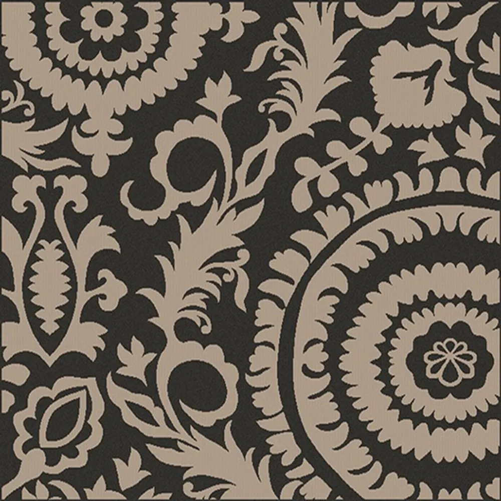 8.75′ x 8.75′ Black and Beige Floral Shed-Free Square Area Throw Rug