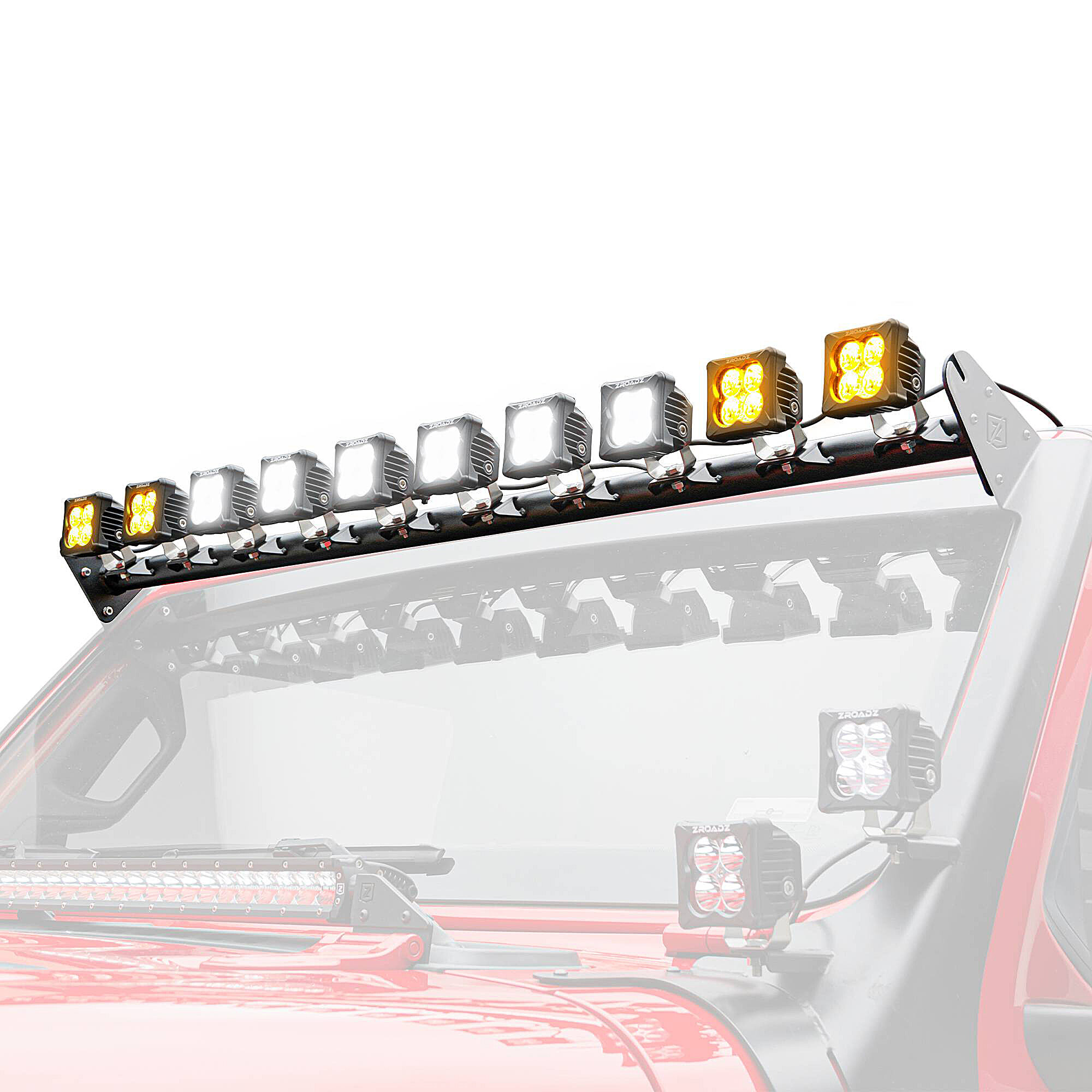 ZROADZ Z934831-KITAW Multi-LED Roof Cross Bar with (10) 3-Inch ZROADZ Light Pods for 18-26 Jeep Wrangler JL & Gladiator JT